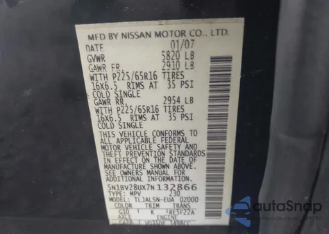 2007 Nissan Quest 3.5 S из США, поврежденный, VIN 5N1BV28UX7N132866